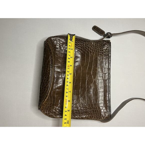 Carlos Falchi Vintage Croc Embossed Leather Purse Brown - Picture 12 of 15
